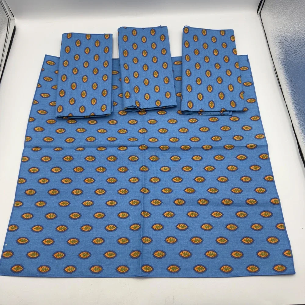 Set of 4 Made in France Blue Cotton Napkins Provencal Leaf Medallion 17x17